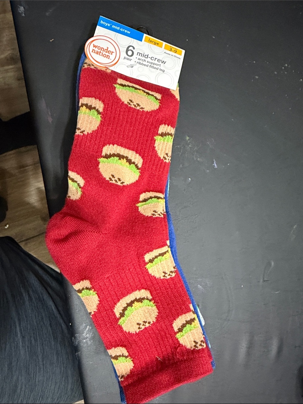 wonder nation Red Crew Socks with Burger Motif